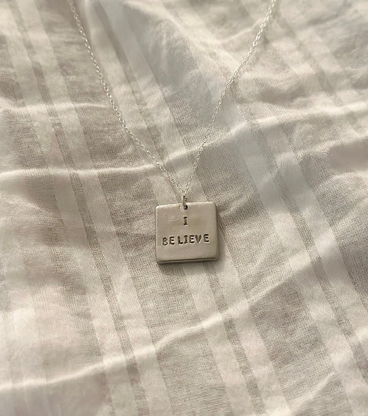 Pewter double sided scripture necklace