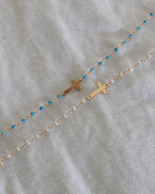 Beaded Side Cross Bracelet